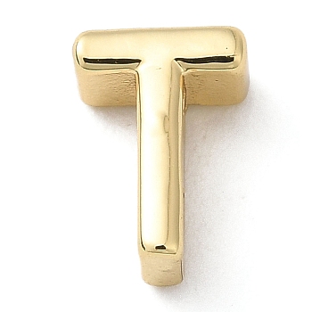 Rack Plating Brass Slide Charms, Cadmium Free & Lead Free, Real 18K Gold Plated, Letter, Letter T, 8x6x4mm, Hole: 1.4mm