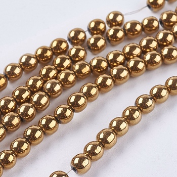 1Strand Grade A Non-Magnetic Synthetic Hematite Beads Strands, Round, Goldenrod, 4mm, Hole: 1mm