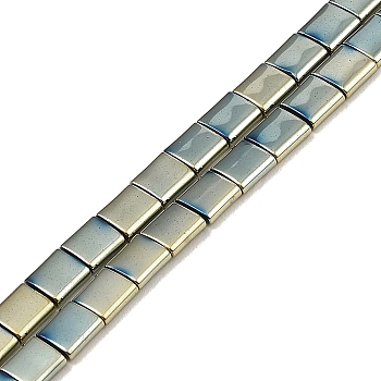 Electroplated Non-magnetic Synthetic Hematite Beads Strands, Square, 2-Hole, Blue Plated, 5x5x2mm, Hole: 0.8mm, about 74pcs/strand, 15.75 inch(40cm)