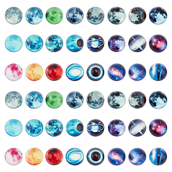 ARRICRAFT Glass Cabochons, Half Round/Dome, For Jewelry Making, 12 Constellations Pattern, Mixed Color, 20x10mm, 24pcs/set, 2sets/Box