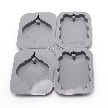 DIY Pendant Silicone Molds, for Resin Casting Molds, Clay Craft Mold Tools, Detachable, Rhombus with Rectangle Pattern, Dark Gray, 175x139x12mm, Hole: 5.5mm, Inner Diameter: 75x58mm and 76x58.5mm