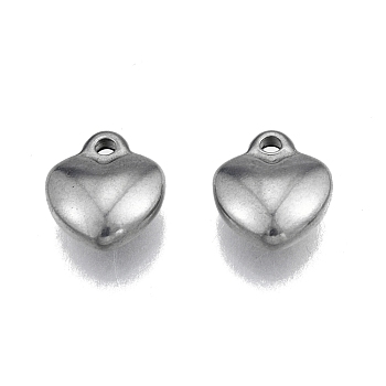 304 Stainless Steel Charms, Heart, Stainless Steel Color, 12x10x4.5mm, Hole: 1.5mm