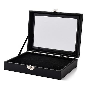 Rectangle Velvet Badge Presentation Box, Visible Window Case with Snap Buttons, for Jewelry, Brooch Showing, Black, 20x15.2x4.5cm