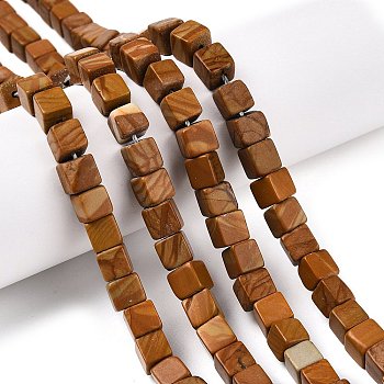 Natural Wood Lace Stone Beads Strands, Cube, 6~7x6~6.5x6~6.5mm, Hole: 1mm, about 60~61pcs/strand, 15~15.366''(38.1~39cm)