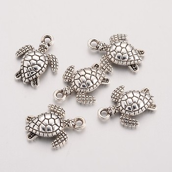 Tibetan Style Zinc Alloy Charms, Cadmium Free & Lead Free, Sea Turtle, Antique Silver, 16x12.5x3mm, Hole: 2mm