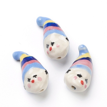 Handmade Porcelain Beads, Clown, Colorful, 26x14x12.5mm, Hole: 2.5mm, about 15pcs/strand, 13.39 inch(34cm)