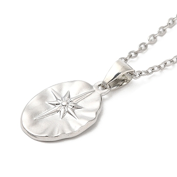 Zinc Alloy Pendant Necklaces, Oval with Star, Platinum, 18.31 inch(46.5cm)