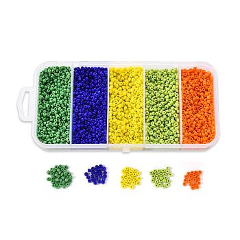 6000Pcs 5 Colors Glass Seed Beads, Opaque Colours Seed, Round, Mixed Color, 12/0, 2mm, Hole: 1mm, 1200pcs/color