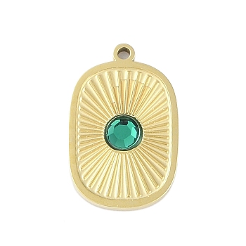 Glass Pendants, with Ion Plating(IP) 304 Stainless Steel Findings, Manual Polishing, Real 18K Gold Plated, Sun, Rectangle, 18x11.5x2.5mm, Hole: 1.2mm