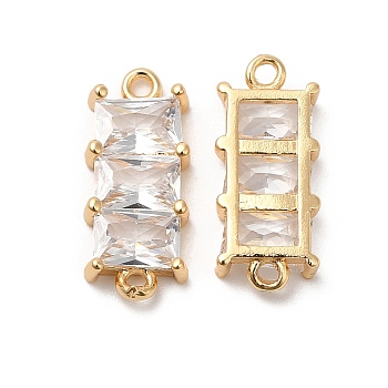 Brass Connector Charms, with Clear Glass, Rectangle Links, Real 18K Gold Plated, 7.5x17.5x3mm, Hole: 1mm