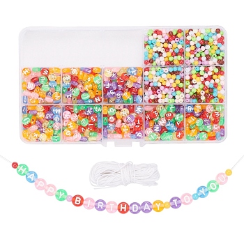 DIY Jewelry Set Making, Bracelet & Necklace with Opaque Acrylic Spacer Beads, Transparent Acrylic Beads and Waxed Polyester Cord, Mixed Color, 1560Pcs/Set