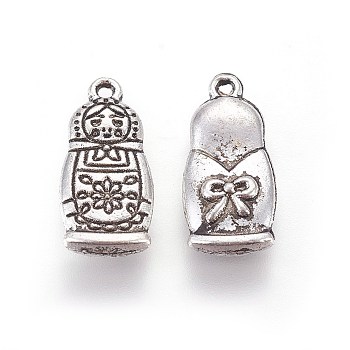 Tibetan Style Alloy Pendants, The Russian Matryoshka Doll/Russian Doll Shape, Cadmium Free & Lead Free, Antique Silver, 18x8.5x3mm, Hole: 1mm