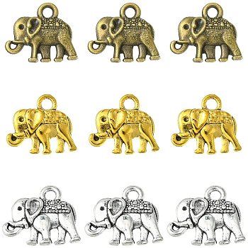 Alloy Charms Accessories, for Jewelry Making, Elephant Shape, Cadmium Free & Lead Free, Mixed Color, 11x13mm, 3 colors, 10pcs/color, 30pcs/box