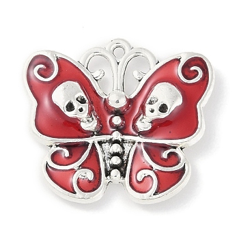 Halloween Rack Plating Alloy Enamel Pendants, Cadmium Free & Nickel Free & Lead Free, Butterfly with Skull Charm, Antique Silver, 20.5x23x3.5mm, Hole: 1.2mm