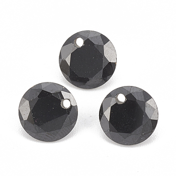 Cubic Zirconia Charms, Faceted, Flat Round, Black, 4x2mm, Hole: 0.7mm