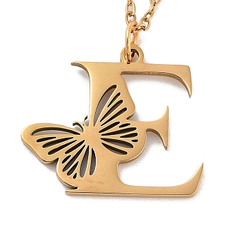 Vacuum Plating 201 Stainless Steel Necklaces, Letter E, 12.09 inch(30.7cm) pendant: about 19x22mm.