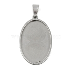 Non-Tarnish 201 Stainless Steel Pendant Cabochon Settings, Oval Charms, Stainless Steel Color, Tray: 30x20mm, 35.5x22.5x2.1mm, Hole: 7.5x4.5mm(X-STAS-L279-012P-01)