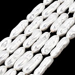 Electroplated Glass Shell Pearl Beads Strands, Irregular Oval, White, 20~23x6.5~8mm, Hole: 1mm, about 18~19pcs/strand, 15.75~16.30''(40~41.4cm)(BSHE-B009-C01-7x21mm)