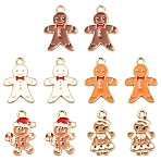 10Pcs 5 Styles Alloy Enamel Pendants, for Christmas, Light Gold, Gingerbread Man, Mixed Color, 20~20.5x11.5~14x1~2mm, Hole: 2mm, 2pcs/style(FIND-YW0005-43)