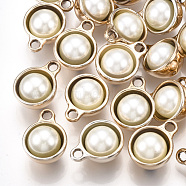 ABS Plastic Imitation Pearl Semi Circle Pendants, with UV Plating Acrylic Findings, Half Round, Light Gold, 20.5x16x14mm, Hole: 2.5mm(PACR-T007-18KC)