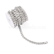 Aluminum Twisted Chains Curb Chains, Unwelded, Oval, Platinum, 12x7x2mm, 5m/roll(CHA-YS0001-02)