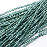 Faceted Rondelle Full Rainbow Plated Electroplate Glass Beads Strands, Aquamarine, 2.8~3x2mm, Hole: 0.8mm, about 200pcs/strand, 15.1 inch(EGLA-M004-2mm-A15)