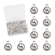 Craftdady 100Pcs Tibetan Style Alloy Charms Pendants, Flat Round Carved Yin Yang, Cadmium Free & Nickel Free & Lead Free, Antique Silver, 10x2.5mm, Hole: 2mm, 100pcs(TIBEP-CD0001-03)