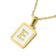Ion Plating(IP) Rectangle with Initial Letter 304 Stainless Steel Pendant Necklace, white Shell, Real 18K Gold Plated, Letter E, 16.06 inch(40.8cm)(NJEW-R265-04G-E)