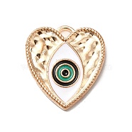 Alloy Enamel Pendants, Golden, Heart with Evil Eye, White, 19x17.5x2mm, Hole: 1.5mm(PALLOY-K253-04G)