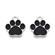 Alloy Enamel Pendants, Platinum, Lead Free & Cadmium Free, Paw Print Charm, Black, 15.5x14x1mm, Hole: 2mm(ENAM-T020-41C-RS)