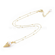 Natural Pearl Ice Cream Cone Pendant Necklace with Brass Satellite Chains for Women, Real 14K Gold Plated, 16.73 inch(42.5cm)(NJEW-T015-01G)