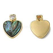 Synthetic Abalone Shell/Paua Shell Charms, with Brass Findings, Nickel Free, Heart, Real 18K Gold Plated, 15x11.5x3.5mm, Hole: 1mm(KK-N233-212)