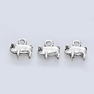 Tibetan Style Alloy Pendants, Cadmium Free & Lead Free, Pig, Antique Silver, 11x11.5x5mm, Hole: 2mm(X-TIBE-R316-077AS-RS)