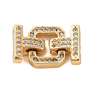 Brass Micro Pave Clear Cubic Zirconia Fold Over Clasps, Square, Real 18K Gold Plated, 17mm(KK-P291-12G)