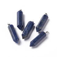Natural Sodalite Double Terminated Pointed Pendants, with Platinum Tone Brass Findings, Bullet, 39x10x10mm, Hole: 3x6mm(G-G926-01P-06)