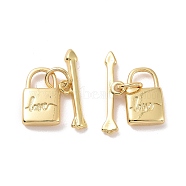 Rack Plating Brass Toggle Clasps, Long-Lasting Plated, Cadmium Free & Lead Free, Lock & Arrow, Real 18K Gold Plated, Lock: 12x7.5x2.5mm, Arrow: 17x3x2mm(ZIRC-C042-12G)