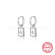 Rhodium Plated 925 Sterling Silver Dangle Hoop Earrings, Rectangle with Star Drop Earrings, Platinum, 22x9mm(RH5546-2)