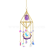 Golden Iron Wind Chime, with Natural Amethyst, Crystal, for Outside Yard and Garden Decoration, 450mm, Hole: 11mm(HJEW-K045-01G-02)