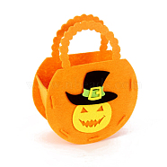 Felt Halloween Candy Bags with Handles, Halloween Treat Gift Bag Party Favors for Kids, Pumpkin Pattern, Dark Orange, 18x14.3x6cm(HAWE-PW0001-153F)
