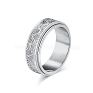 Eye Pattern Titanium Steel Rotating Finger Ring, Fidget Spinner Ring for Calming Worry Meditation, Stainless Steel Color, US Size 8(18.1mm)(PW-WG69410-02)
