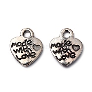 Ideas for Valentines Day Gifts Tibetan Style Alloy Pendants, Cadmium Free & Lead Free, Heart with Made with Love, Antique Silver, 12.2x10x1.8mm, Hole: 2mm(LF0004Y)