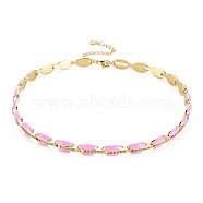 Brass Micro Pave Cubic Zirconia Link Tennis Necklaces for Women, with Enamel, Nickel Free, Real 18K Gold Plated, Oval, Pearl Pink, 34x0.7cm(NJEW-T013-01G-07)