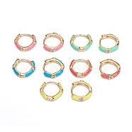 Brass Micro Pave Clear Cubic Zirconia Huggie Hoop Earrings, with Enamel, Mixed Color, 16x3mm, Pin: 1mm(EJEW-I240-02)