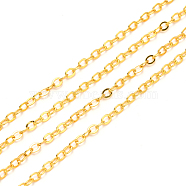 Brass Cable Chains, Soldered, with Spool, Flat Oval, Golden, 3.2x2.5x0.4mm, Fit for 0.8x5mm Jump Rings, about 32.8 Feet(10m)/roll(CHC-T008-06C-G)