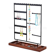 Iron Jewelry Set Display Stands, Jewelry Organizer Holder, with Saddle Brown Wood Base, for Earrings, Bracelets, Necklaces Storage, Electrophoresis Black, Finish Product: 30x9.5x34cm, about 2pcs/set(EDIS-WH0029-23)