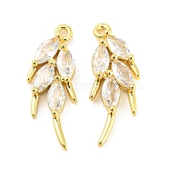 Brass Micro Pave Cubic Zirconia Pendants, Leaf, Real 18K Gold Plated, 22.5x9x3.5mm, Hole: 1.2mm(KK-A188-01G)