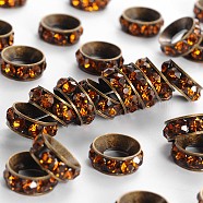 Brass Rhinestone Spacer Beads, Grade A, Rondelle, Antique Bronze Metal Color, Coffee, 10x4.2mm, Hole: 4.2mm(X-RB-A020-10mm-15AB)