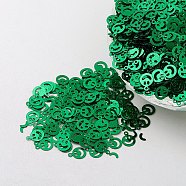 Ornament Accessories Plastic Paillette/Sequins Beads, Smiling Face, Green, 8x6x0.1mm, Hole: 0.8mm(X-PVC-E001-13-YD01)