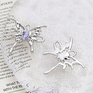 Alloy Pendant with Rhinestone, Butterfly Charms, Platinum, Tanzanite, 29x29mm(INS-PW0001-09H-P04)