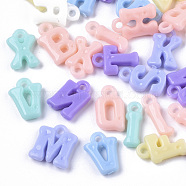 Opaque Acrylic Charms, Mixed Letter, Mixed Color, 14~15x5~12x4mm, Hole: 2mm(X-SACR-N009-10)